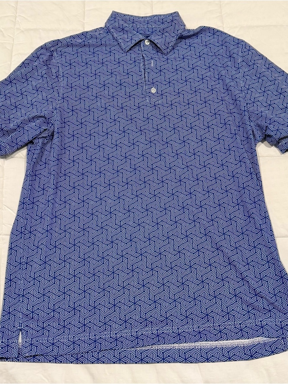 USA Palm Men's Blue Geometric Short-Sleeve Polo Shirt- LARGE